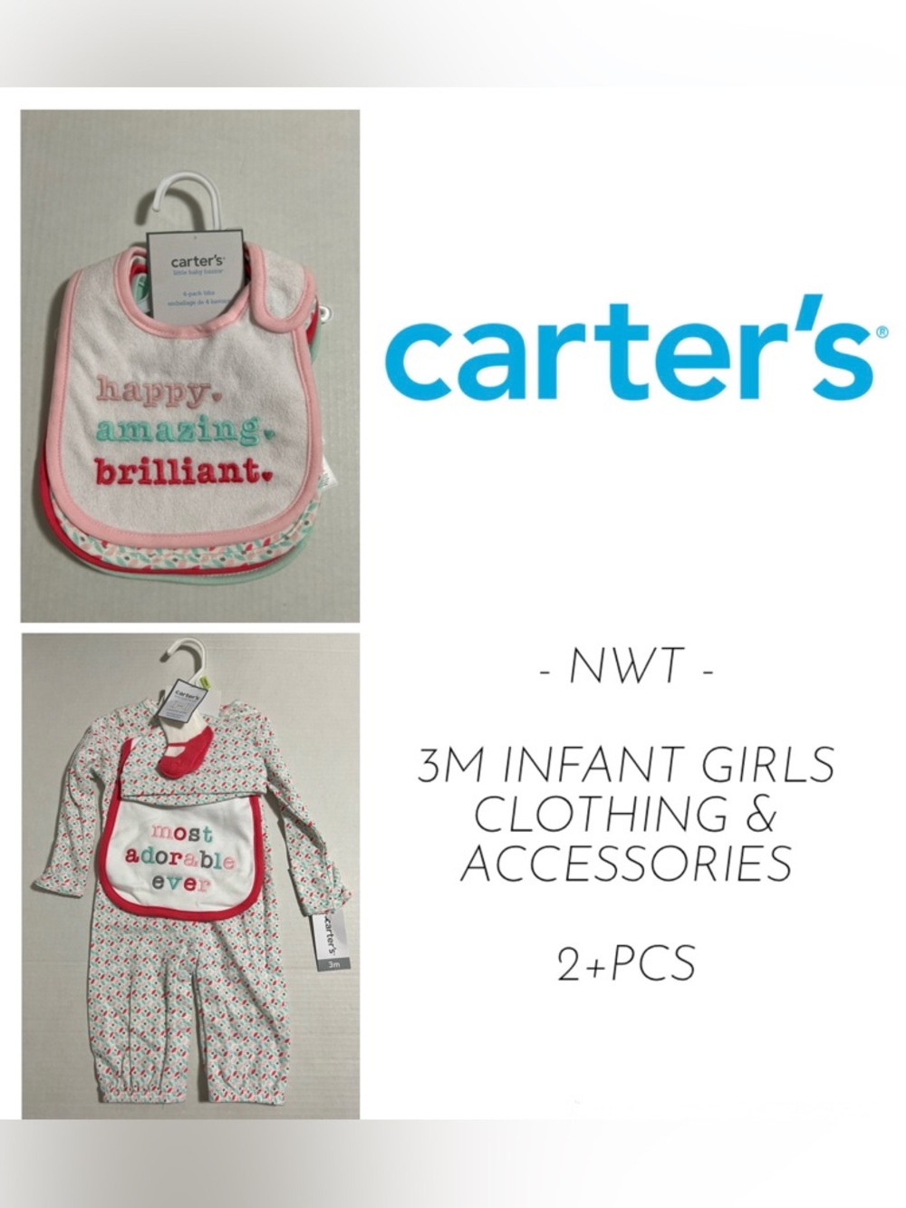 🆕CARTER’S - 3M - NWT - 2+PCS - INFANT GIRLS CLOTHING & ACCESSORIES LOT